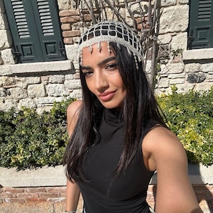 Crochet White Mesh Hat, Netted Mesh Beanie, Handmade hat, Mesh Beanie with pearl, Women Lace Cap, Summer Hat,