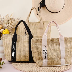Personalized Name Straw Bag, Custom Beach Tote Bag, Bridesmaid Bag, Bachelorette Gifts, Wedding Gift Bag, Girl Trip Bag, Bridal Shower Bag