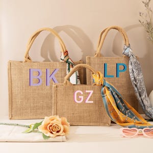 Personalized Shadow Monogram Jute Tote Bag, Custom Burlap Bag, Beach Bag,Bachelorette Gift, Gift for Her, Bridesmaid Gift, Girls Trip Bag