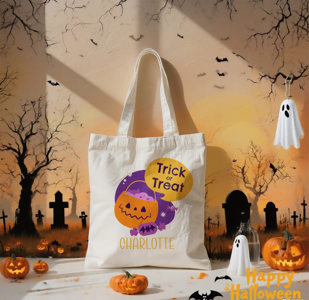 Personalized Halloween Tote Bag, Custom Trick or Treat Canvas Bag ...