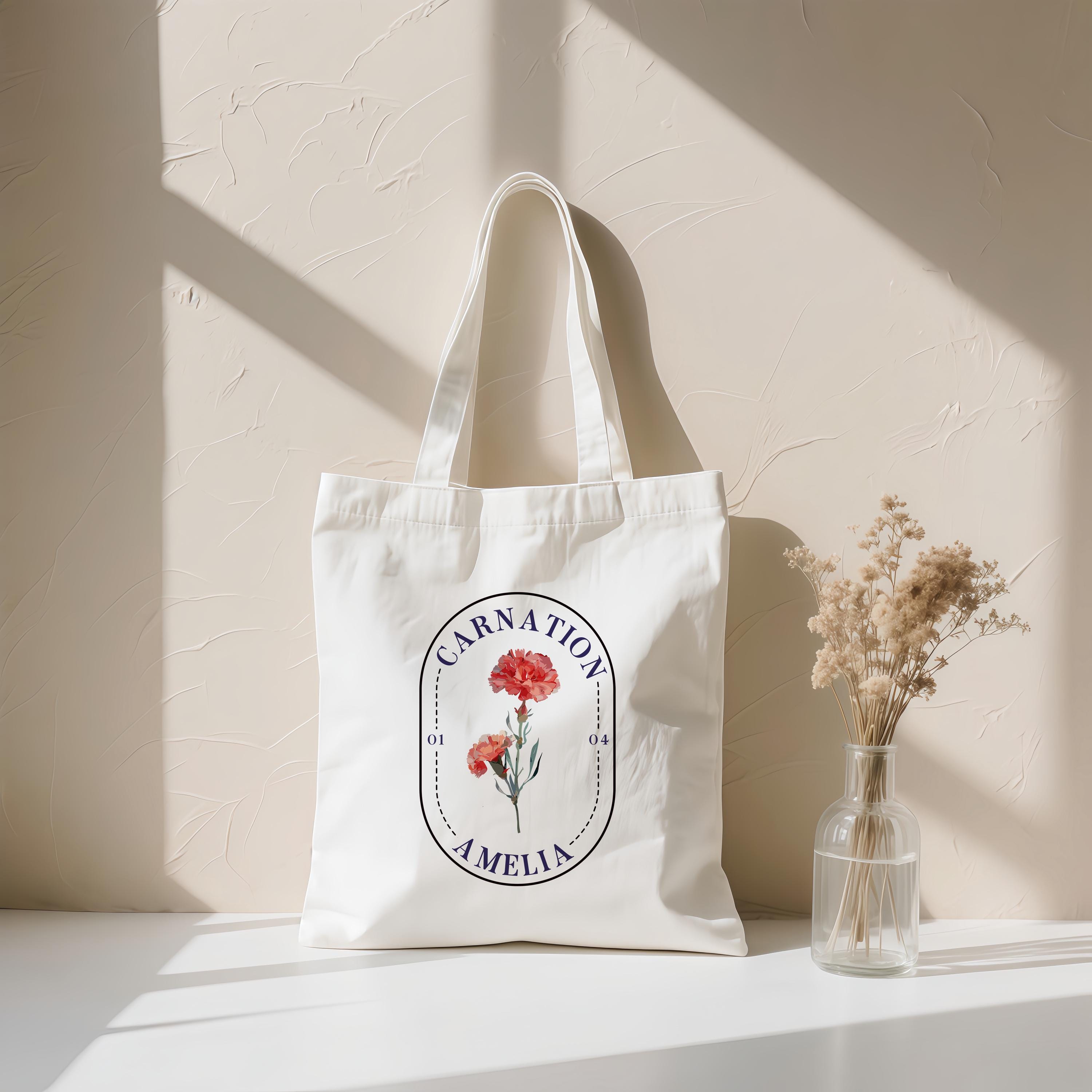 女性用誕生花トートバッグ、パーソナライズされたフラワーキャンバス