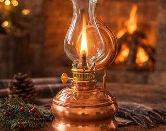 Handmade Copper Oil Lamp, Vintage Rustic Lantern, Small Decorative Lighting, Cozy Home Decor, Unique Gift