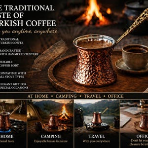 Cafetera turca de cobre martillado hecha a mano (Cezve) – Cafetera tradicional para acampar, viajar, el hogar y la oficina – Regalo único