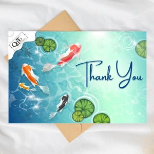 Druckbare Karte Faltbare Danke-Karte Digitaler Download Karte Schöne Koi Fisch-moderne Danke-Karte