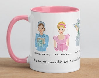 Colorful Jane Austen Heroines Mug with Sweet Message