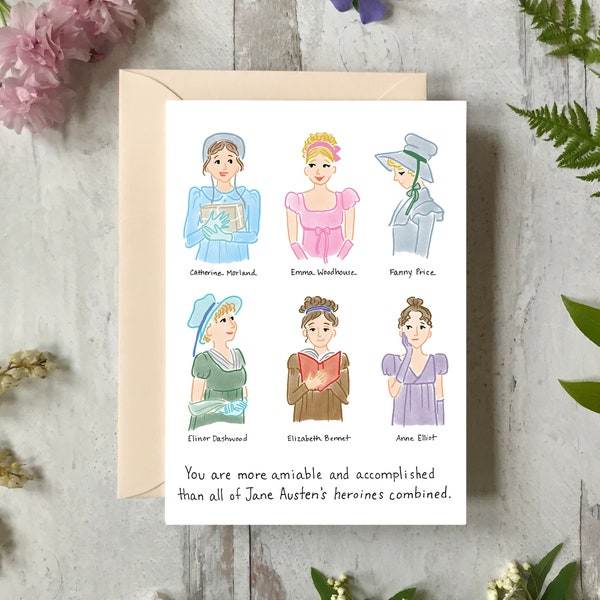 Jane Austen Heroines Notecard | Jane Austen Gifts | Regency Era | Gifts for Book Lovers