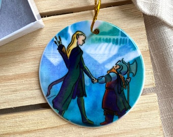 Legolas and Gimli Lord of the Rings Round Ceramic Christmas Ornament