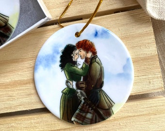 Jamie and Claire Fraser Outlander Round Ceramic Christmas Tree Ornament