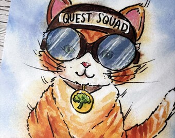 Broccoli the Orange Tabby Cat Fourth Wing Quest Squad Watercolor Art Print