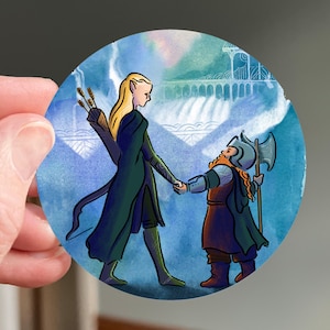 Legolas and Gimli Round Vinyl Sticker