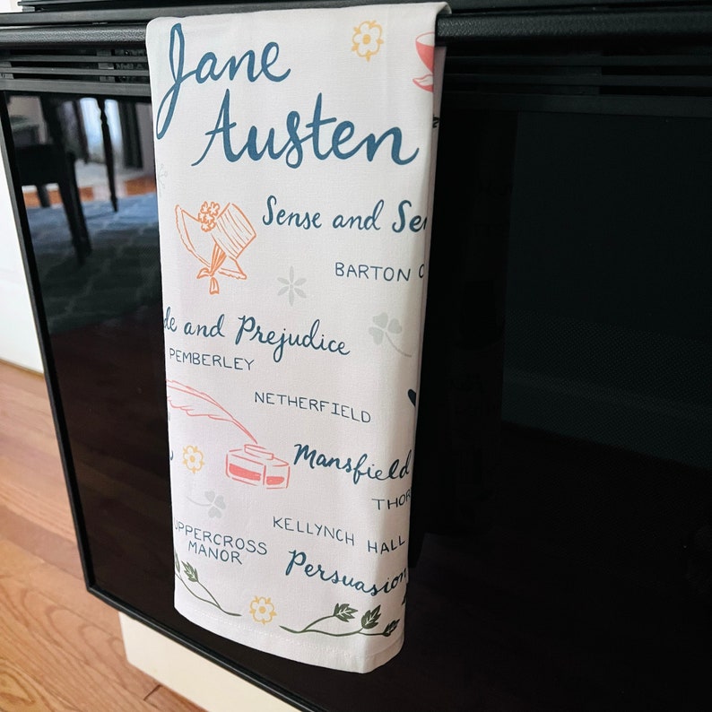Jane Austen Book Lovers Deluxe Cotton Kitchen Tea Towel with Loop image 4