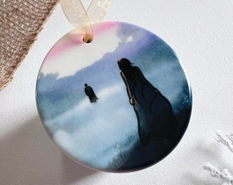 Mr Darcy and Elizabeth Bennet in Jane Austen's Pride and Prejudice | Round Ceramic Christmas Ornament