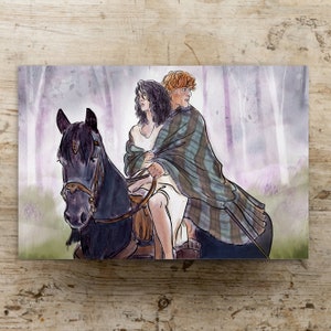 The Eternal Love Story of Jamie and Claire Watercolor Art Print Outlander Gifts Horseback Riding Inverness Scotland image 3