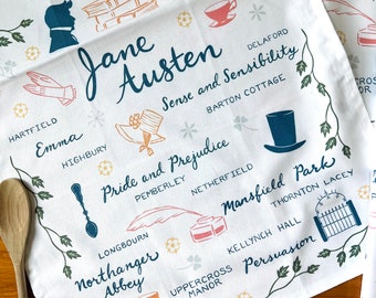 Jane Austen - Paño de cocina de algodón de lujo con lazo para amantes de los libros