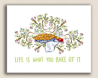 Watercolor Apple Tree, Apple Pie, Life Lessons, Cheerful Kitchen Art Instant Digital Download