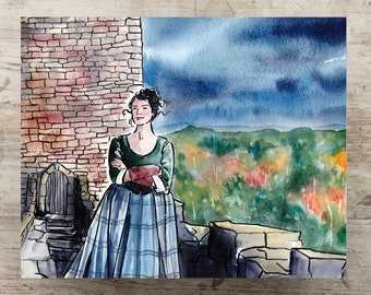 Claire Fraser at Castle Leoch | Watercolor Art Print | Outlander Gifts | Scotland Scenery