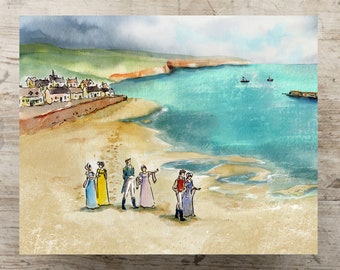 Anne Elliot and friends at Lyme Regis in Jane Austen's Persuasion Art Print