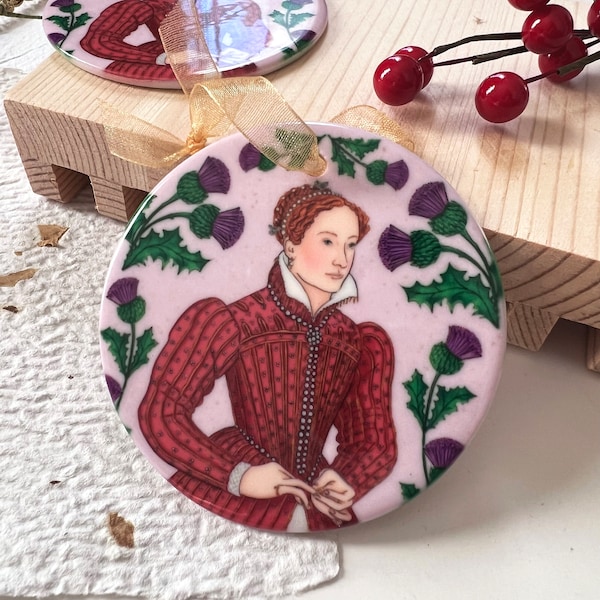 Adorno navideño redondo de cerámica María Reina de Escocia