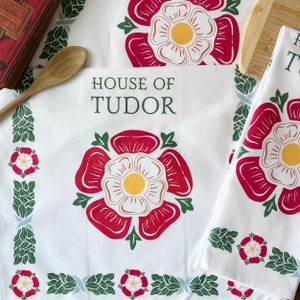 House of Tudor - Tudor Rose Deluxe Cotton Kitchen Tea Towel with Loop