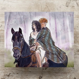 The Eternal Love Story of Jamie and Claire Watercolor Art Print Outlander Gifts Horseback Riding Inverness Scotland image 1