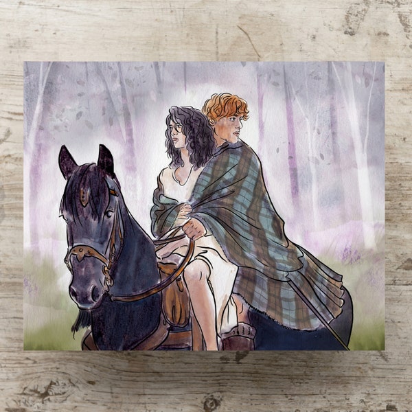 La eterna historia de amor de Jamie y Claire / Lámina artística en acuarela
