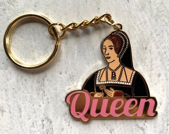 Tudor Queen Anne Boleyn Shiny Metallic Keychain with Enamel Color