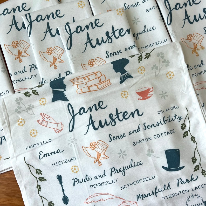 Jane Austen Book Lovers Deluxe Cotton Kitchen Tea Towel with Loop image 7