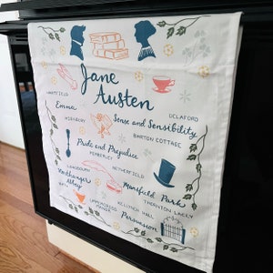 Jane Austen Book Lovers Deluxe Cotton Kitchen Tea Towel with Loop image 3