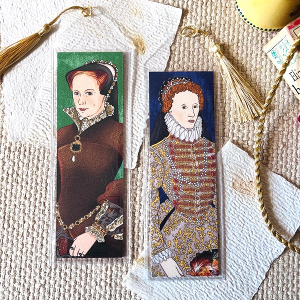 English Tudor Queens Bookmark featuring Elizabeth I and Mary I