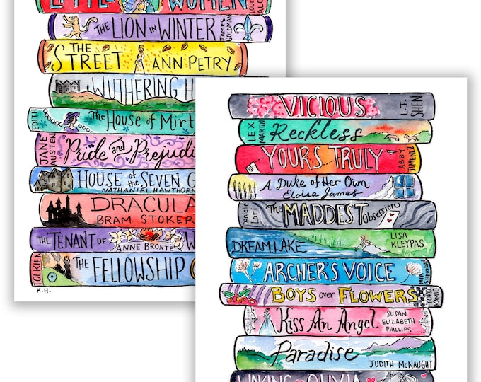 Custom Watercolor Book Stack Painting: Personalized Book Lover Gift