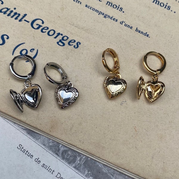 Heart Locket Huggie Hoop Earrings