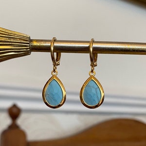 Turquoise Teardrop Huggie Hoop Earrings