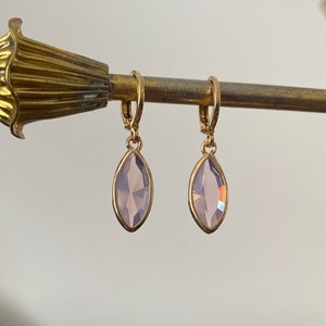 Pink Opal Navette Huggie Hoop Earrings