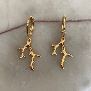 Coral Branch Huggie Hoop Earrings