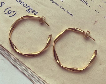 Gold Twisted Hoop Stud Earrings