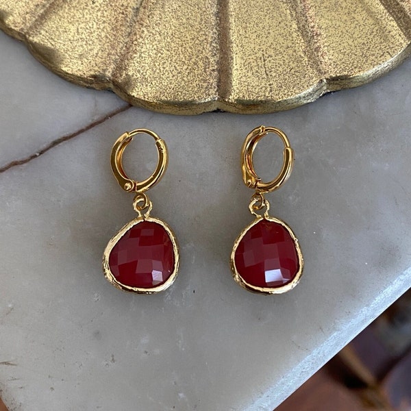 Red Jasper Jewel Huggie Hoop Earrings