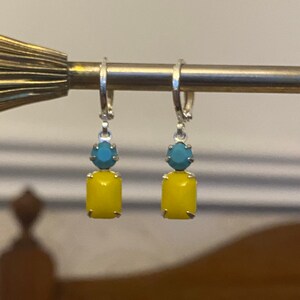 Vintage Turquoise & Yellow Huggie Hoop Earrings