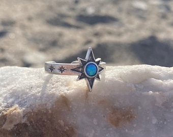 Antiqued Silver North Star Opal Ring