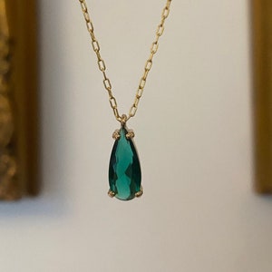 Gold Emerald Green Teardrop Necklace