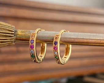 Rainbow Crystal Hoop Earrings