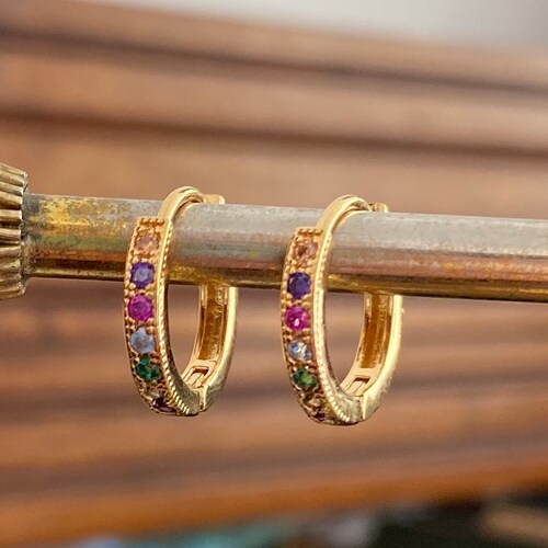 Gold Crystal Boho Hoop Earrings With Red Fuchsia Crystal Etsy UK