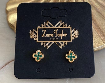 Emerald Green Clover Stud Earrings