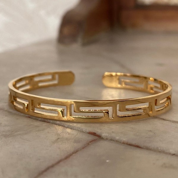 Greek Key Cuff Bangle Bracelet