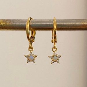 Tiny Star Crystal & Opal Huggie Hoop Earrings
