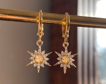 Crystal & Opal Star Huggie Hoop Earrings