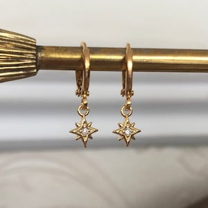 Tiny Crystal Star Huggie Hoop Earrings