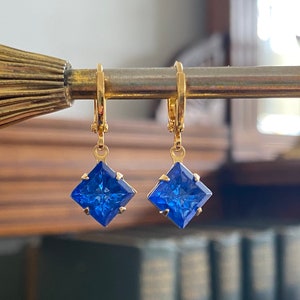 Royal Blue Vintage Jewel Huggie Hoop Earrings