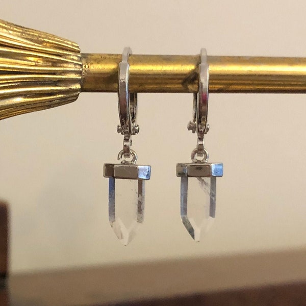 Crystal Quartz Pointed Gemstone Hoop Earrings