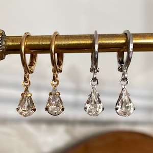 Crystal Teardrop Huggie Hoop Earrings