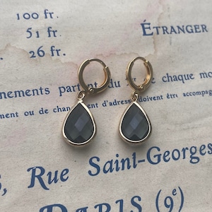Black Diamond Teardrop Huggie Hoop Earrings